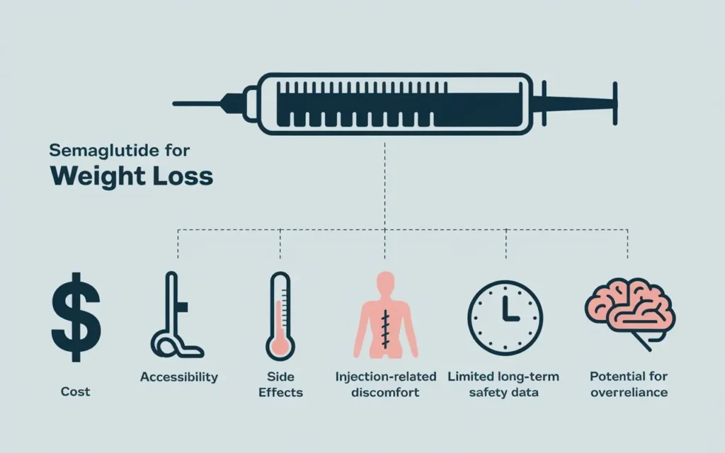 Cons of semaglutide for weight loss - Drawbacks infographic