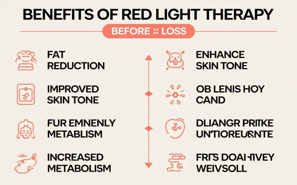 Red Light Therapy Before and After Weight Loss benefits graphic