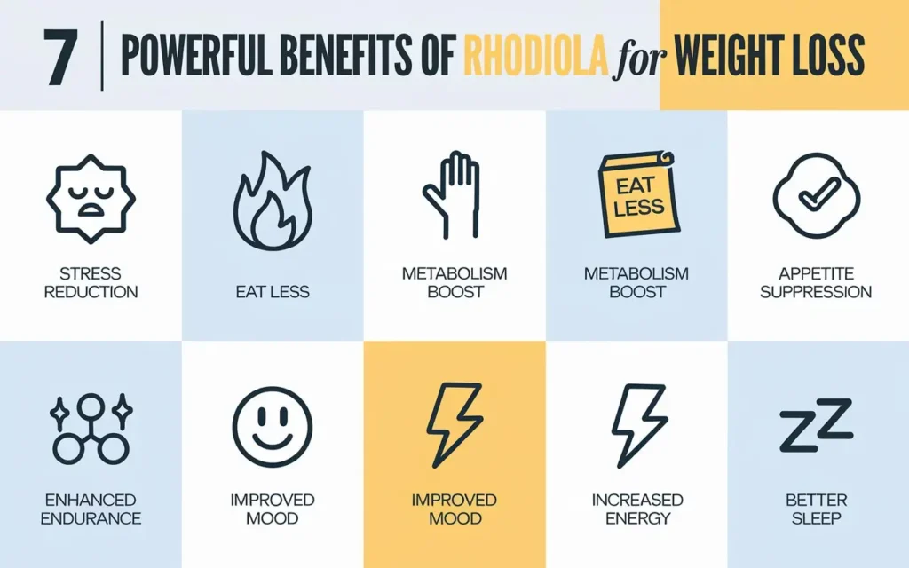 7 powerful benefits of Rhodiola for weight loss illustrated
