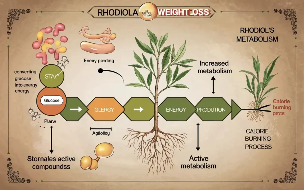 Rhodiola for weight loss boosting metabolism diagram