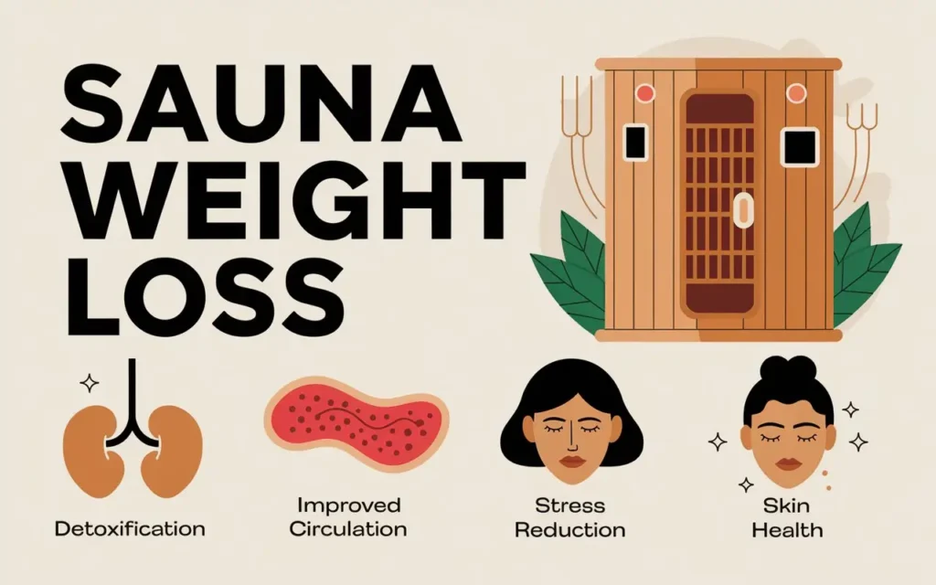 List of benefits associated with sauna weight loss including detoxification and improved circulation
