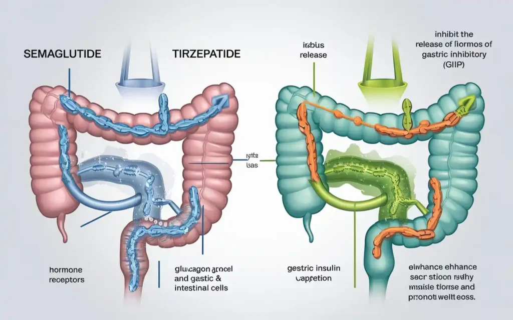 Semaglutide vs Tirzepatide weight loss mechanisms illustrated