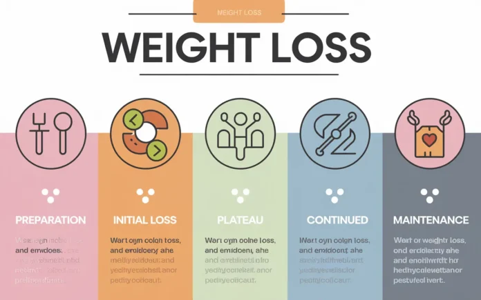 Stages of weight loss illustrated with a step-by-step graphic