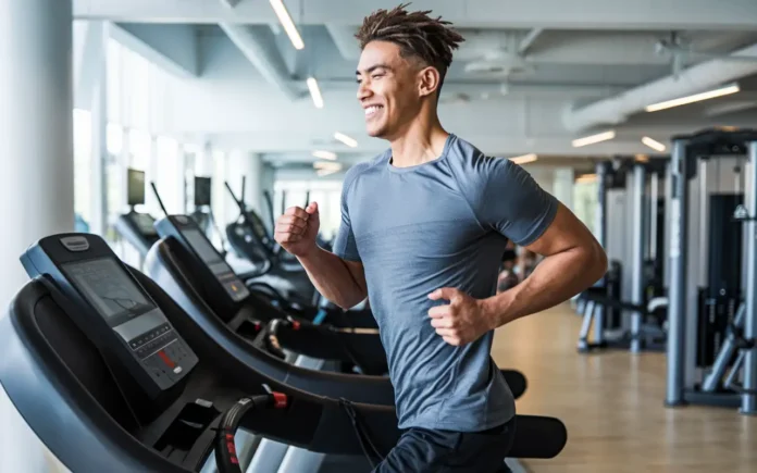 Person using a treadmill for weight loss in a modern gym