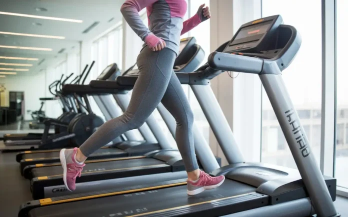 Treadmill weight loss workout in a modern gym setting