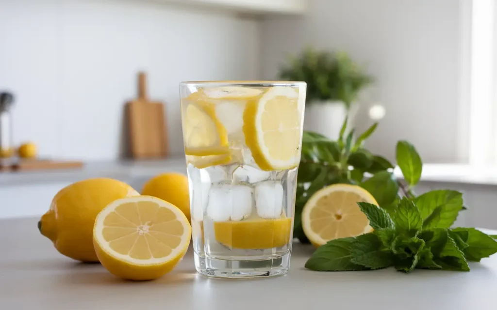 Homemade lemon water weight loss drink recipe in a glass