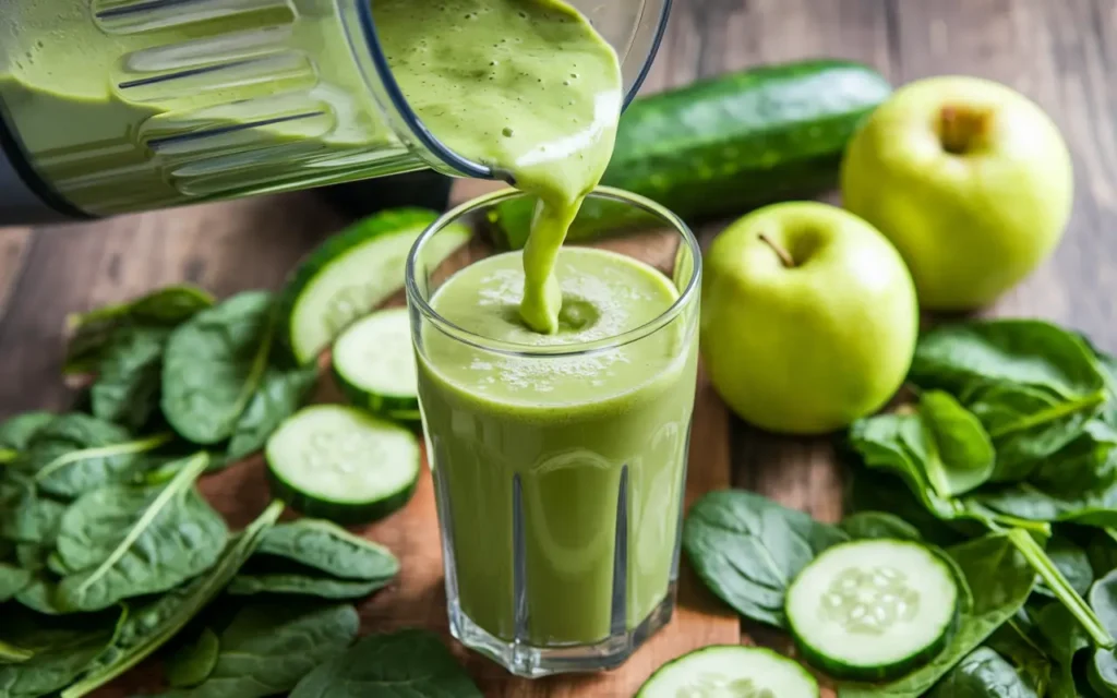 Homemade weight loss drinks green smoothie in a blender