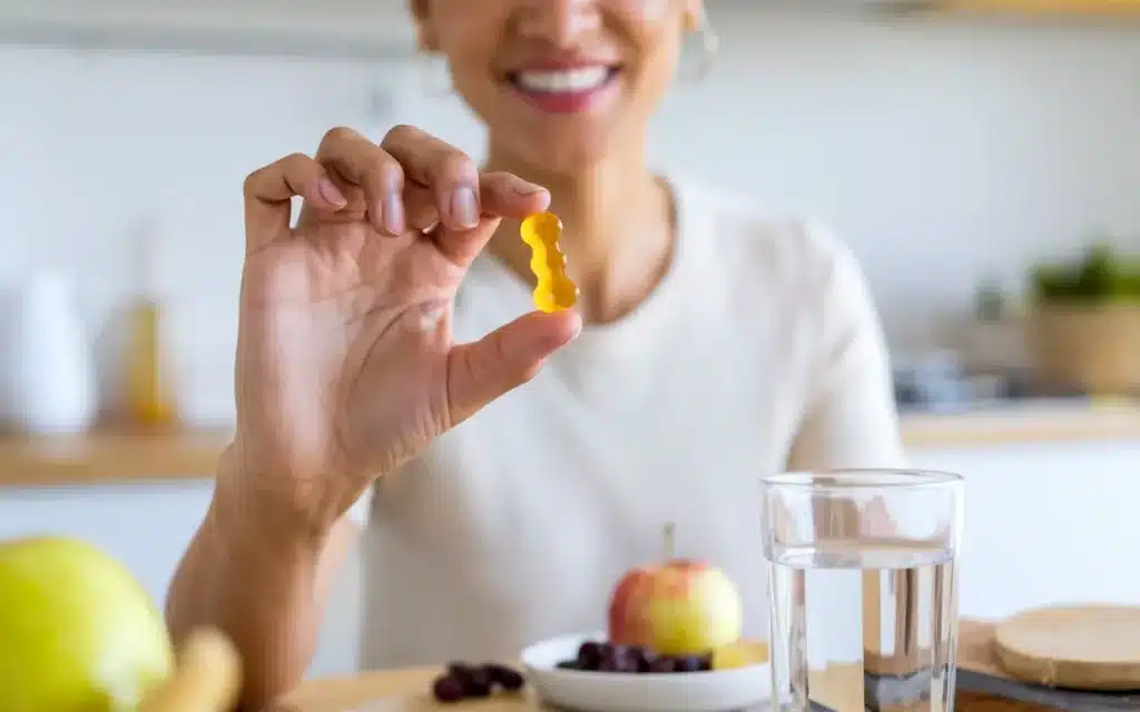 Introduction to weight loss gummy - Person holding a gummy and smiling