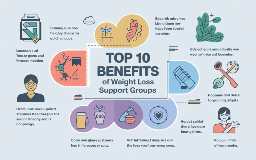 Benefits of weight loss surgery support groups illustrated with icons