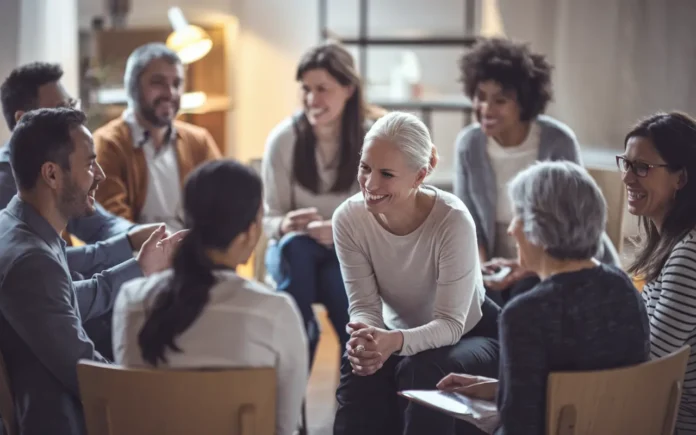 Group of people in a support meeting for weight loss surgery support groups