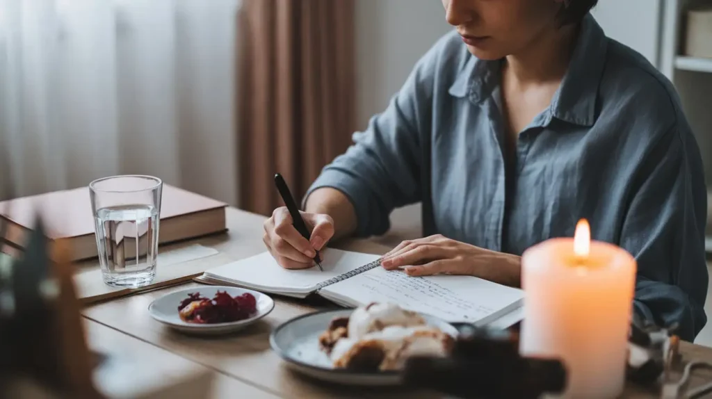 The psychological effects of following a 1000 calorie diet plan, represented by a person journaling their progress