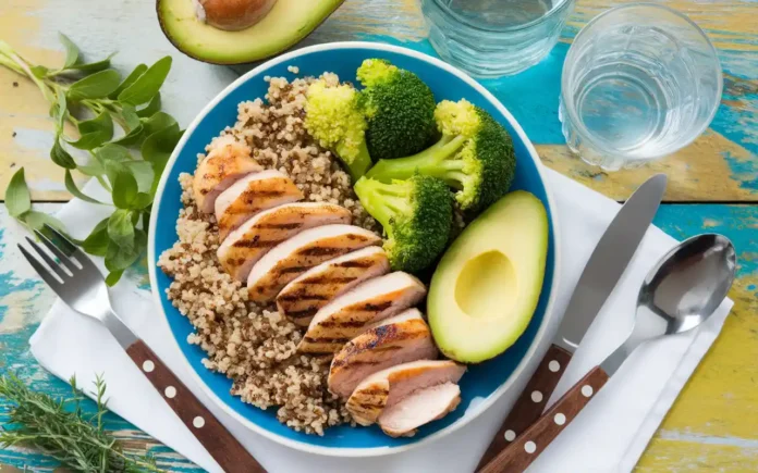 A colorful plate of healthy foods for the 1800 calorie diet