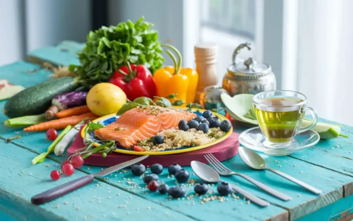 Guide to the 21 Day Anti-Inflammatory Diet with fresh vegetables and a healthy meal