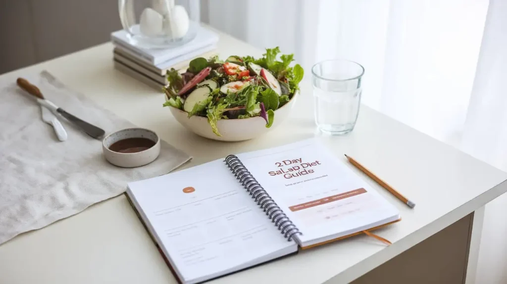 A guidebook with a salad bowl on the cover, introducing the 21 day salad diet results