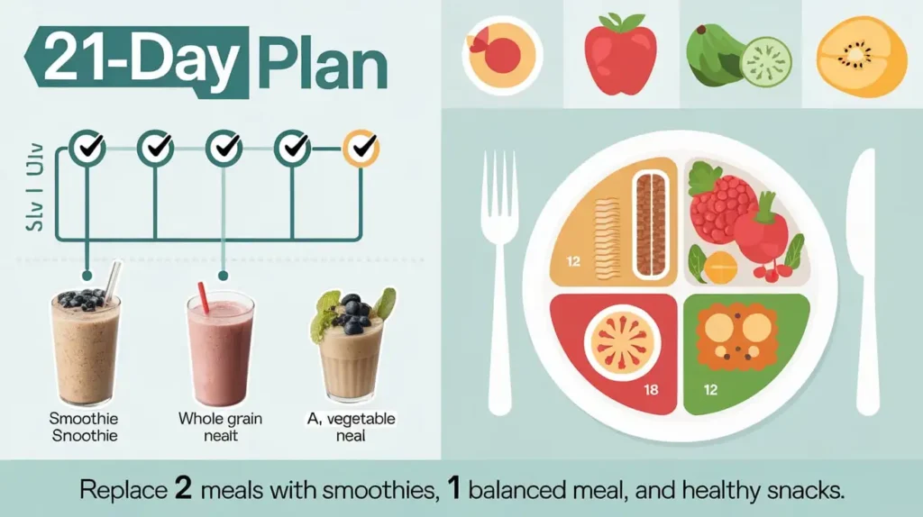 An infographic explaining the structure of the 21 Day Smoothie Diet