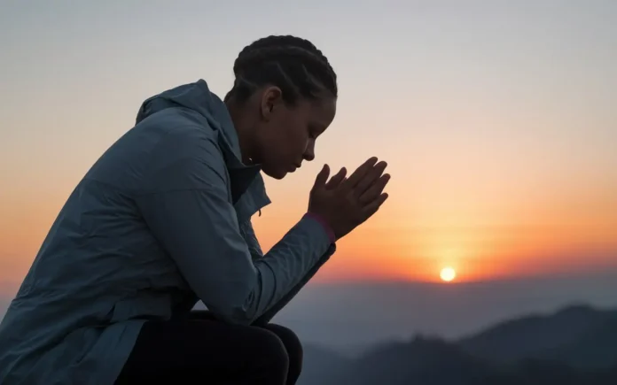 serene image of a person praying at sunrise, symbolizing 3 days fasting and prayer for breakthrough