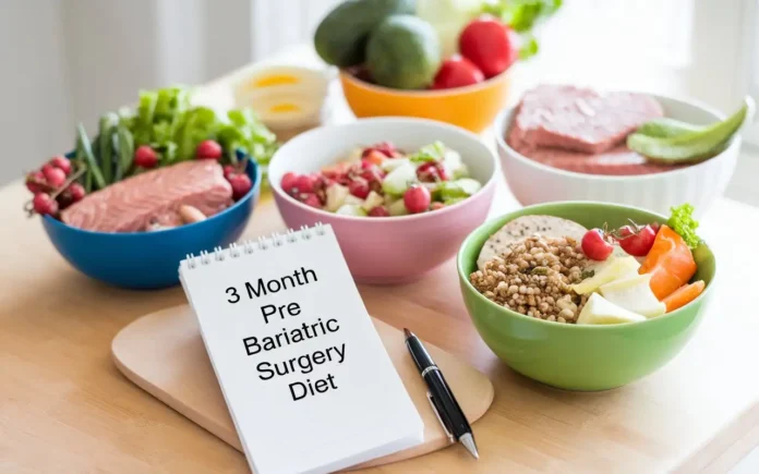 An organized table with nutritious meal options for a 3 month pre bariatric surgery diet plan