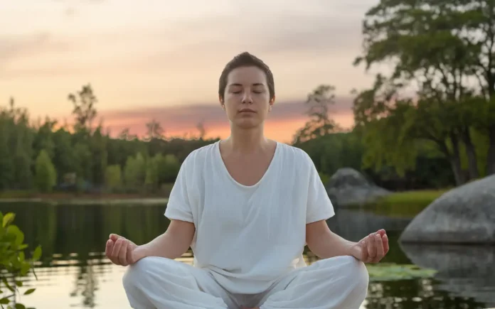 Person meditating during 40 days fasting