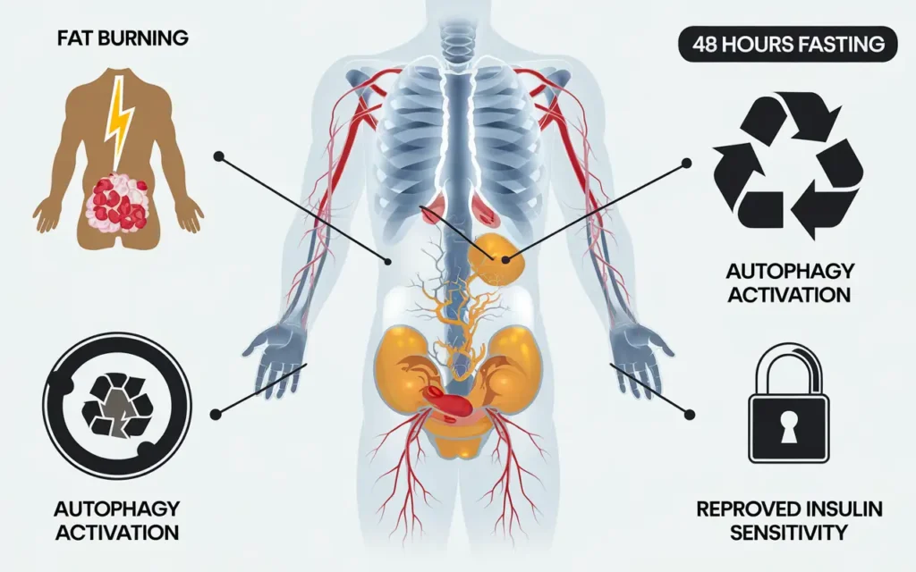 Illustration of body changes during 48 hours fasting