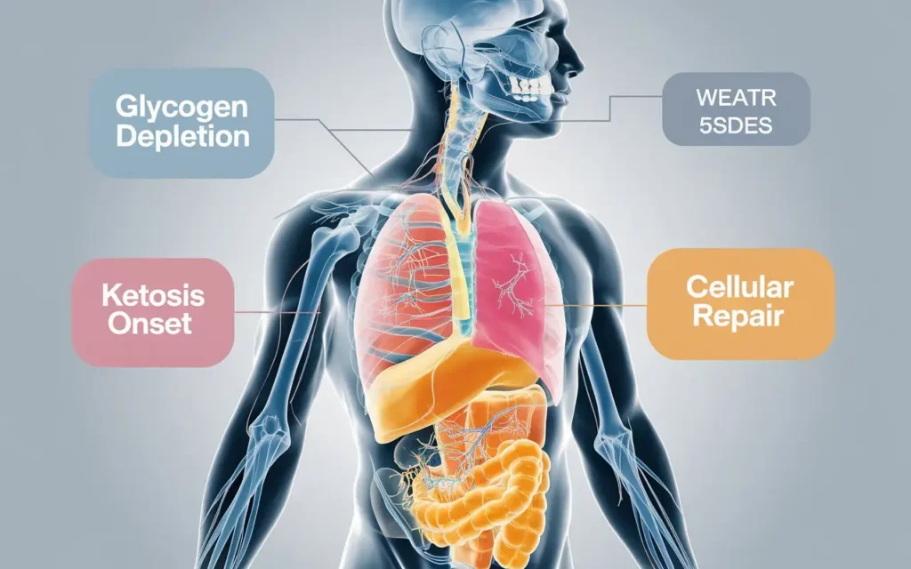 Diagram explaining physiological effects of 48 hours fasting