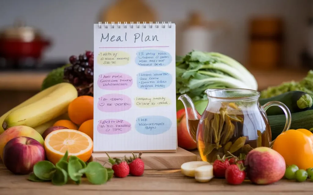 A detailed meal plan for the 7-day liver cleanse diet menu on a clean, wooden table