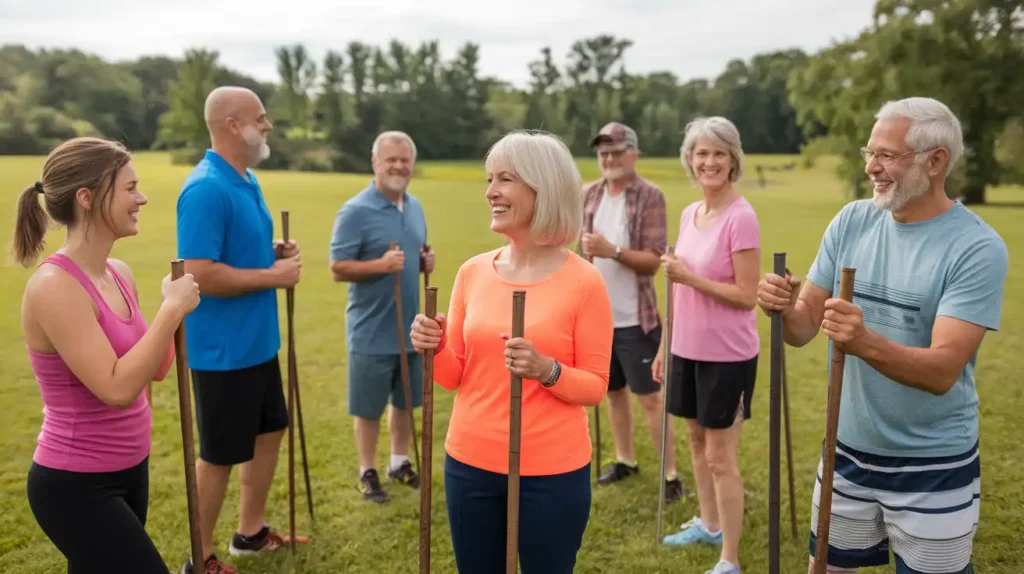 Group class practicing aip diet meal plan outdoors