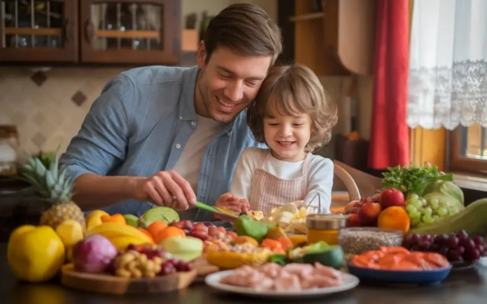 A visual representation of an autism diet plan, including healthy foods.