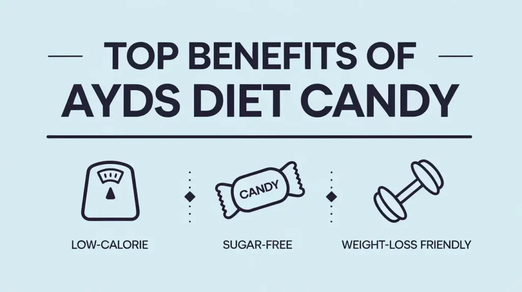 List of Ayds Diet Candy benefits displayed creatively