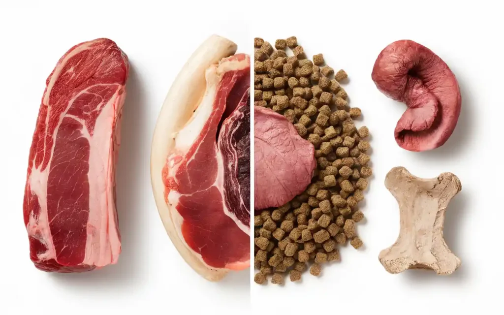 A nutritional chart comparing raw diets to commercial dog food.
