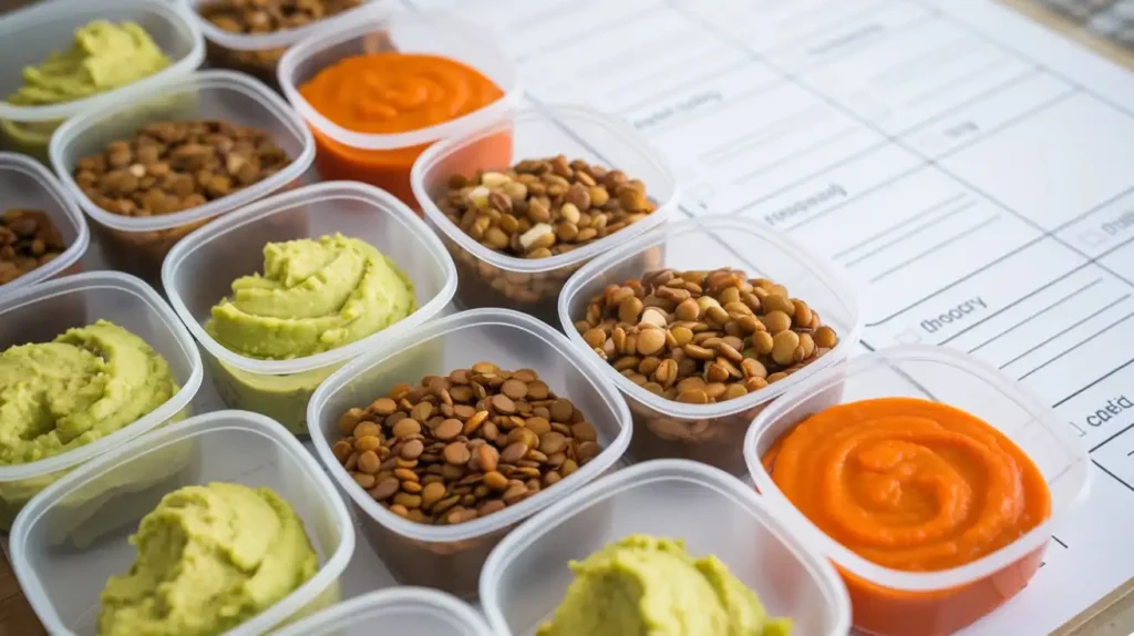 Pre-portioned bariatric stage 3 diet meals in meal prep containers.
