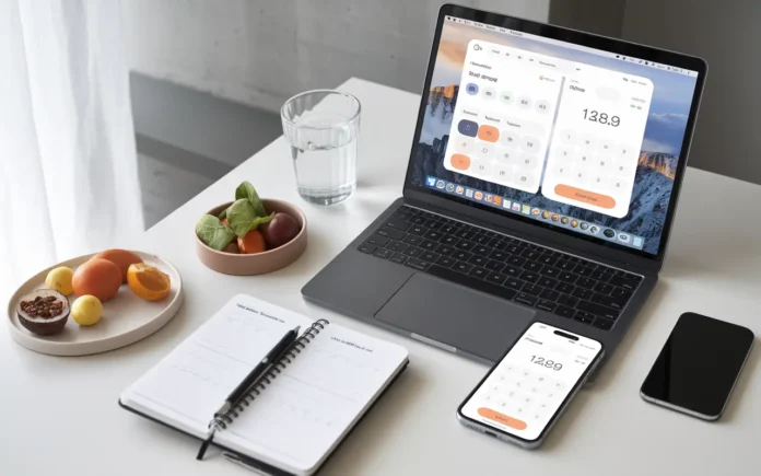 A collection of the best free fasting calculators displayed on a laptop and smartphone, symbolizing user-friendly tools for fasting