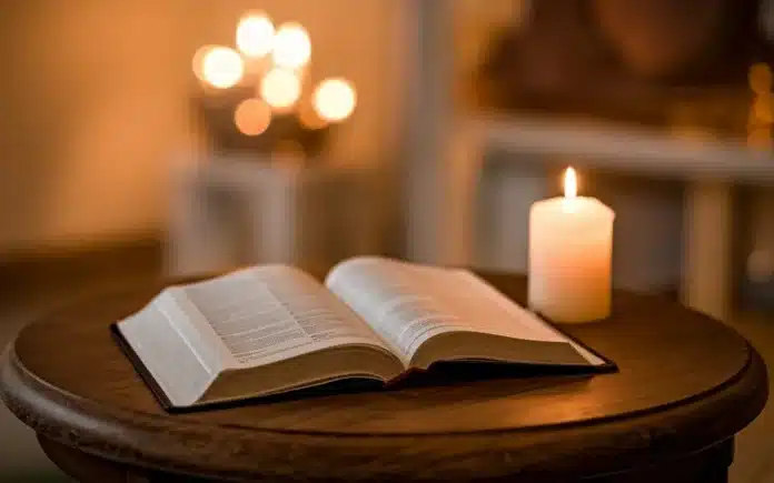 Bible verses to read when fasting with an open Bible and a candle