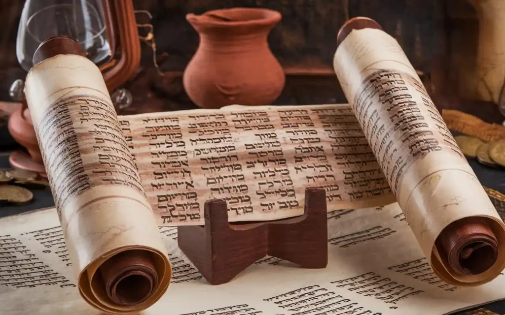 A scroll with ancient Hebrew scriptures about fasting.