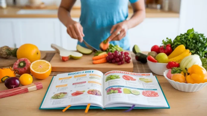 A person planning healthy meals with the Biggest Loser Diet guide.