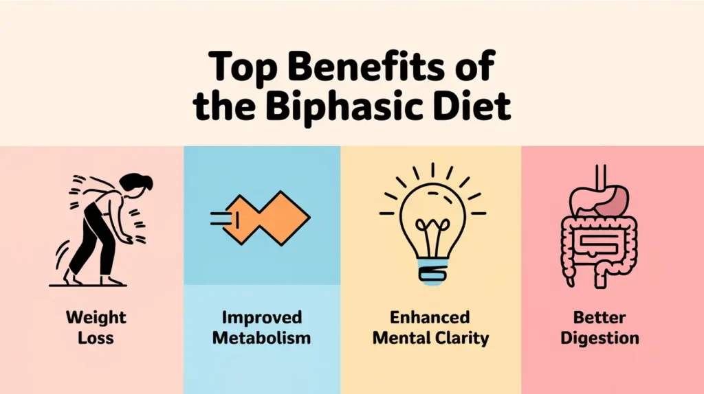 Key benefits of the biphasic diet, including weight loss and improved metabolism.
