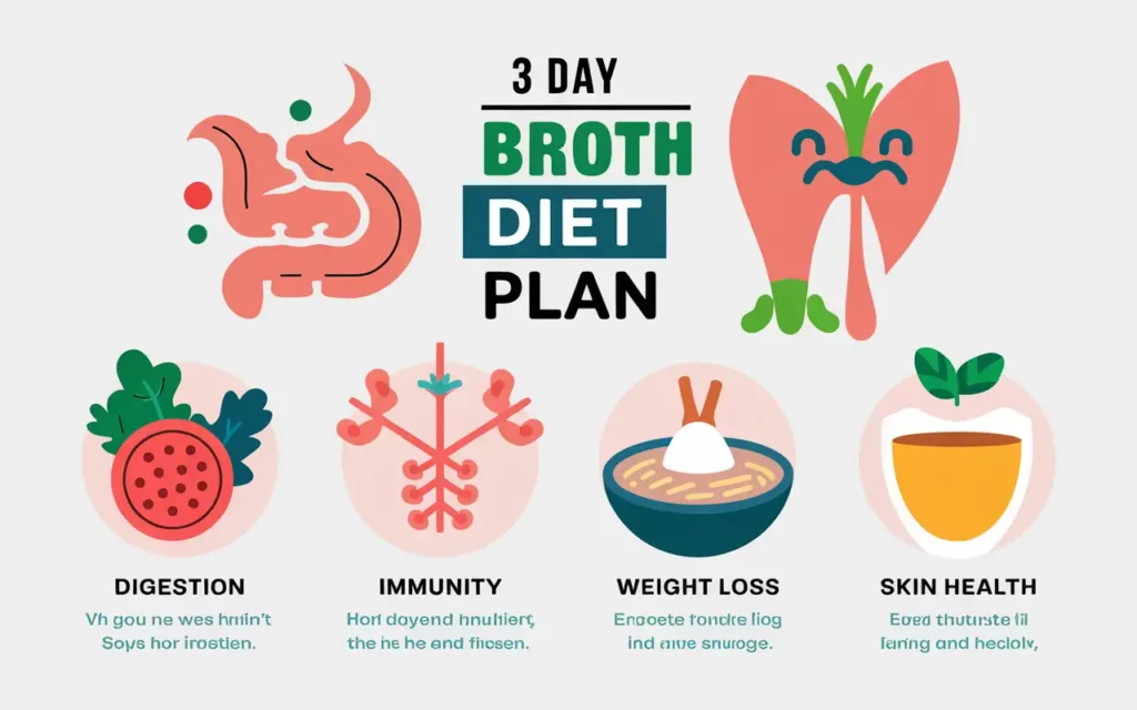 An infographic showing the health benefits of the 3 day bone broth diet plan