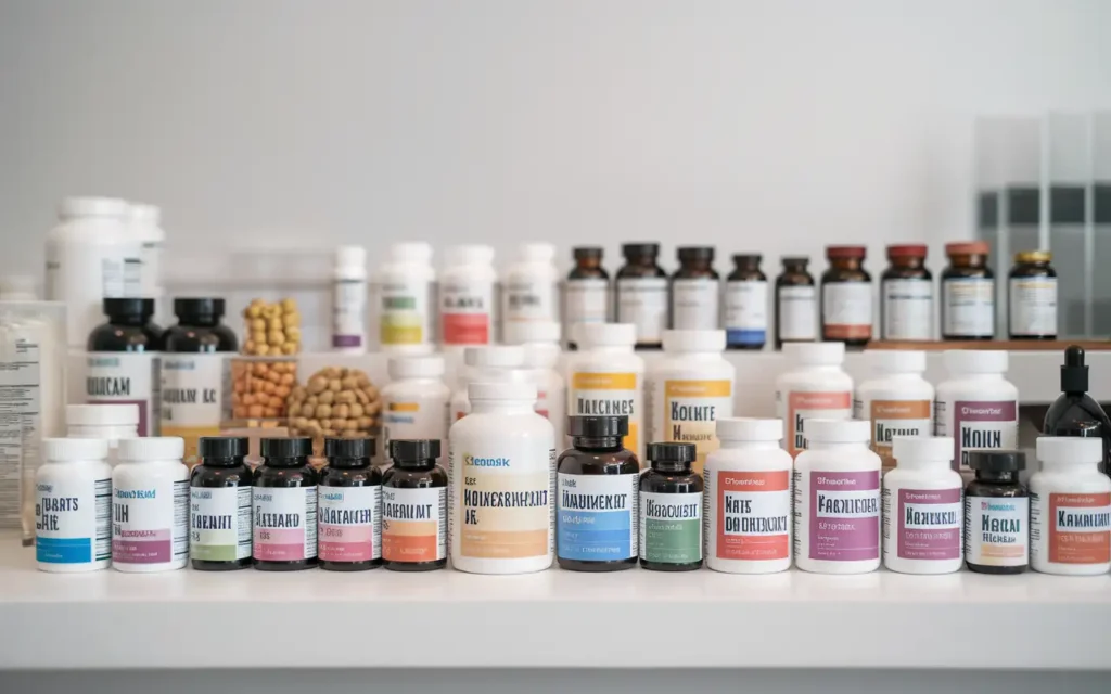 A collection of supplements used in the Bryan Johnson diet for optimal health.