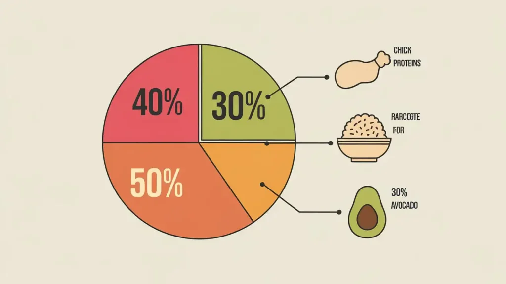 A breakdown of macronutrients for the calisthenics diet, displayed in a colorful pie chart