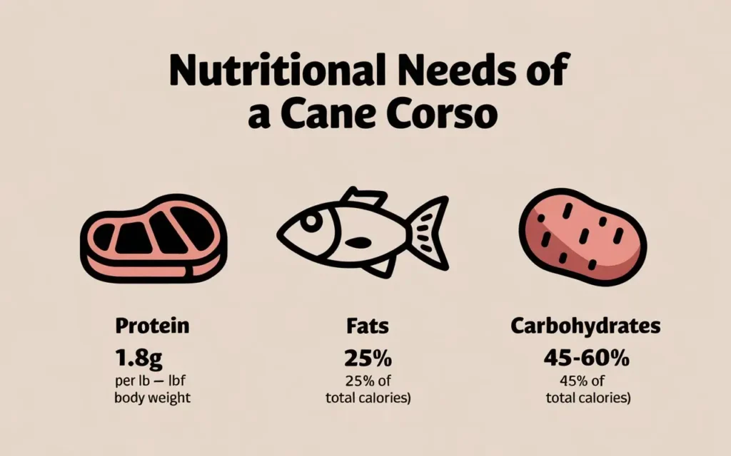 A chart showing the nutritional needs of a Cane Corso