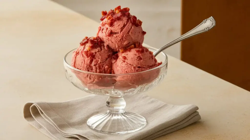 Carnivore diet ice cream served in a glass dish with a spoon