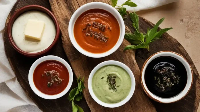 Assortment of carnivore diet sauces in small bowls