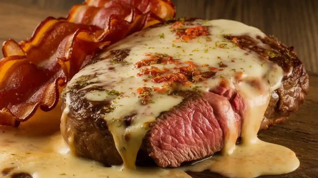 Carnivore-friendly meal featuring steak topped with melted cheese.