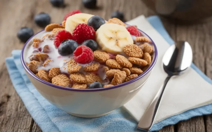 A bowl of cereal with fresh fruits representing the cereal diet