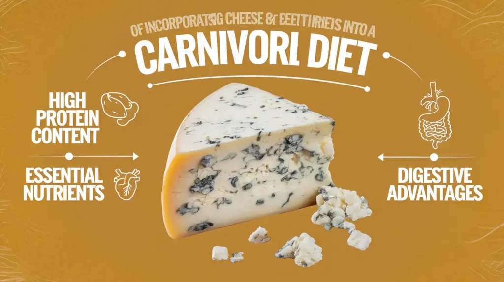 Infographic illustrating the health benefits of consuming cheese on a carnivore diet.