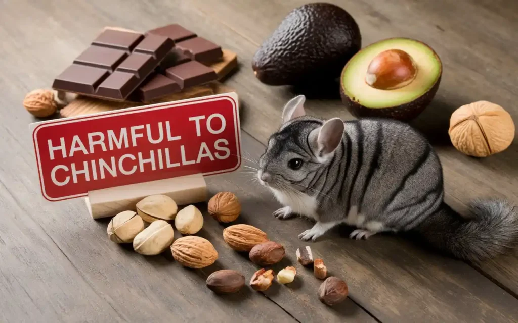 Table of harmful foods like chocolate and avocado for chinchillas