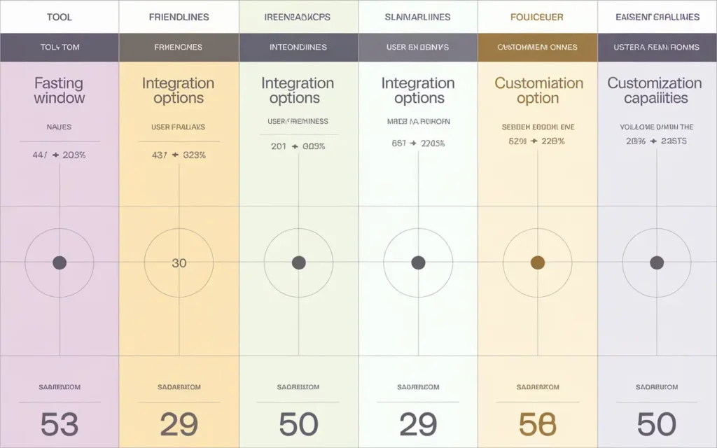 A comparison chart of different fasting window calculators with pros and cons. 