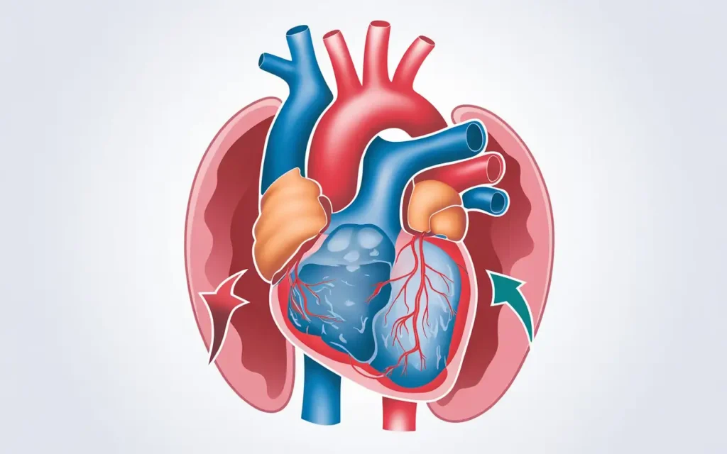 A diagram of the human heart showing symptoms of congestive heart failure