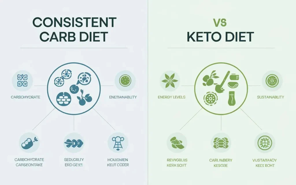 A comparison chart showing the consistent carb diet vs. keto diet.
