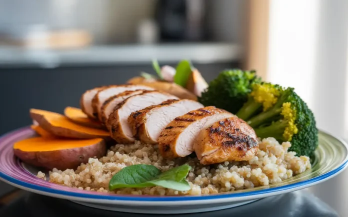 A visually appealing plate showcasing a consistent carbohydrate diet meal plan with balanced food groups