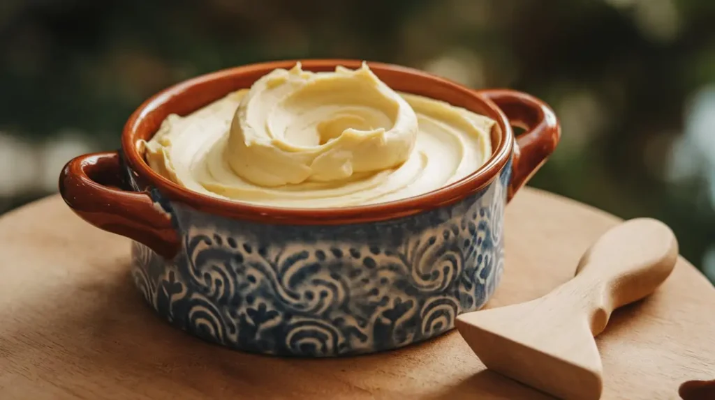 Whipped bone marrow butter in a ceramic dish